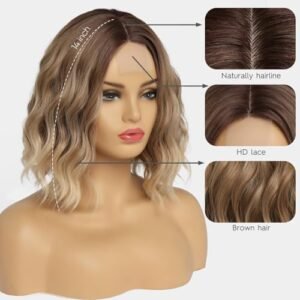 14-Inch Ombre Blonde Wavy Bob Wig for Women