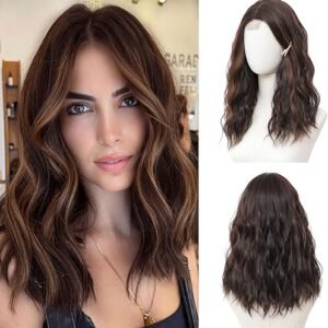 18-Inch Brown Highlight Wavy Wig for Women