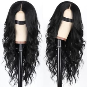 26-Inch Long Wavy Black Lace Wig for Women