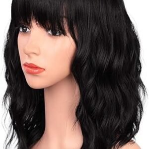 Entranced Styles 14" Black Curly Bob Wig with Bangs