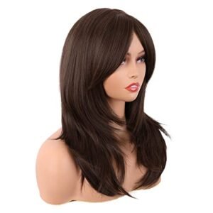 MapofBeauty 20 Inch Brown Layered Bangs Synthetic Wig