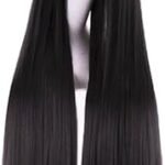 MapofBeauty 40" Black Oblique Bangs Cosplay Wig