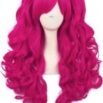 MapofBeauty Hot Pink 28-Inch Curly Cosplay Wig with Ponytails