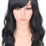 Natural Black Wavy Wig with Side Bangs - 16 Inches