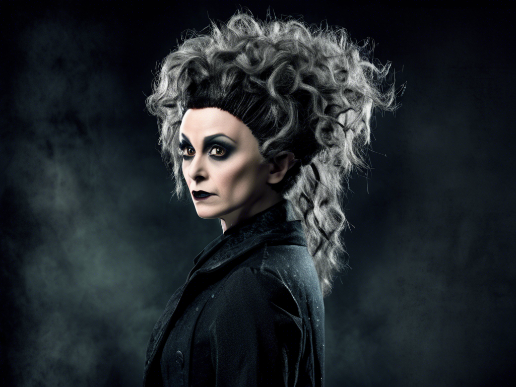 Person with dark makeup and a voluminous, curly hairstyle, dressed in black, against a dark, smoky background.